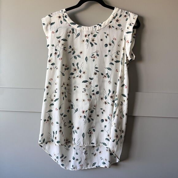 Pleione Blouse Women Small White Floral Sleeveless Lightweight Cottagecore Flowy - Picture 1 of 10